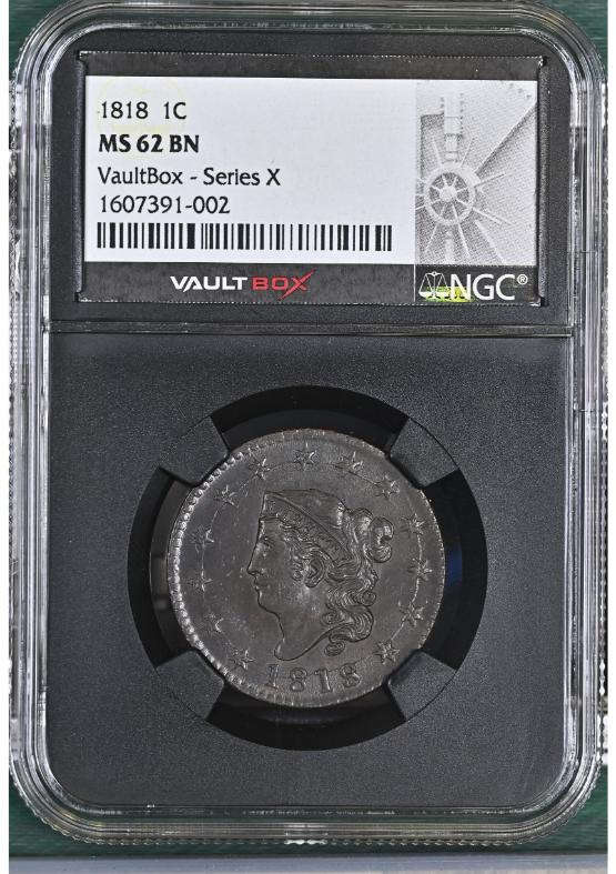 1818 1C NGC MS62BN FRONT