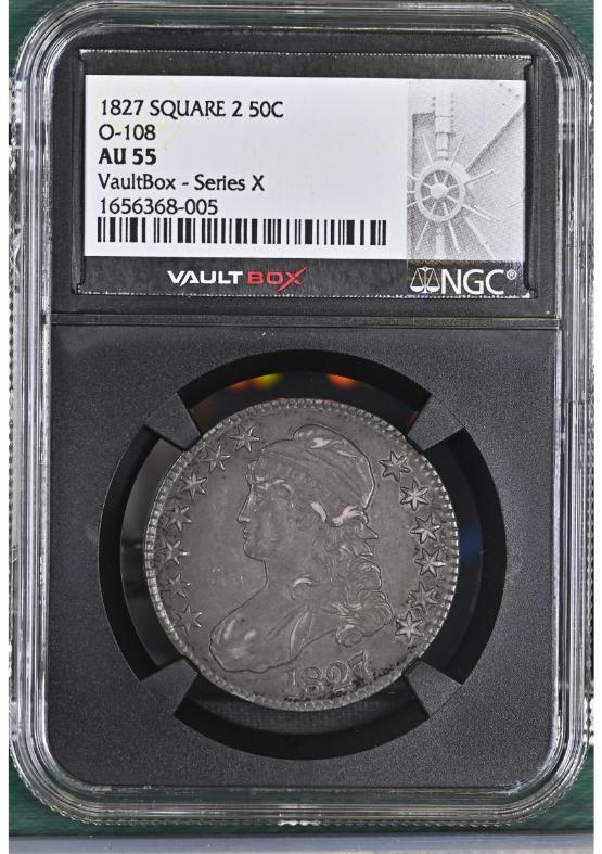 1827 SQUARE 2 50C O-108 NGC AU55 FRONT