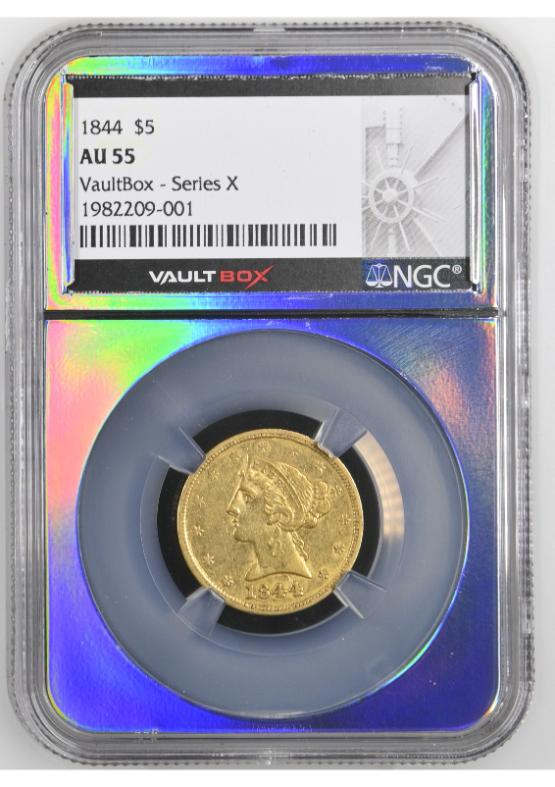 1844 G$5 NGC AU55 FRONT
