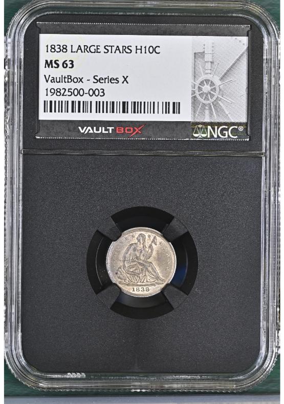 1838 LARGE STARS H10C NGC MS63 FRONT
