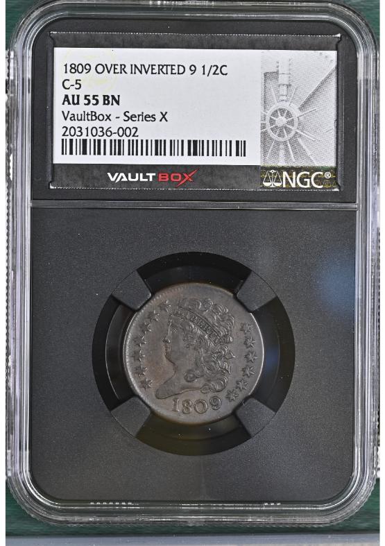1809 OVER INVERTED 9 1/2C C-5 NGC AU55BN FRONT