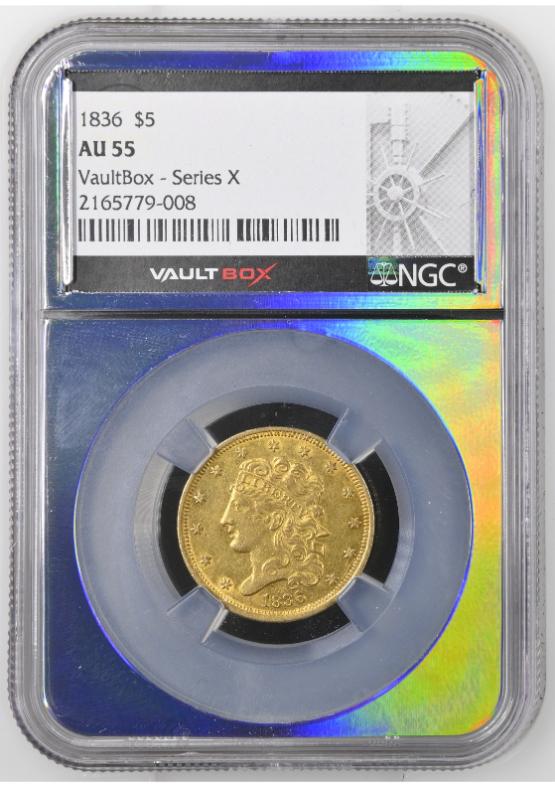 1836 G$5 NGC AU55 FRONT