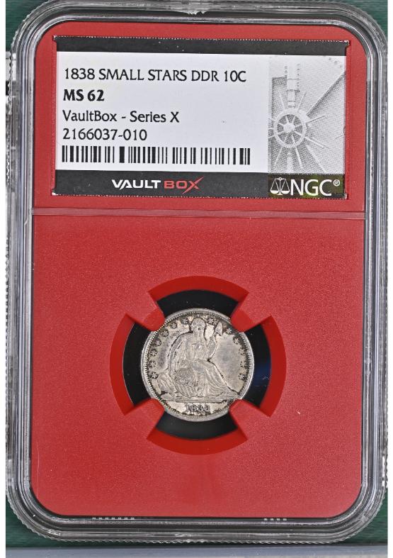 1838 SMALL STARS DDR 10C NGC MS62 FRONT