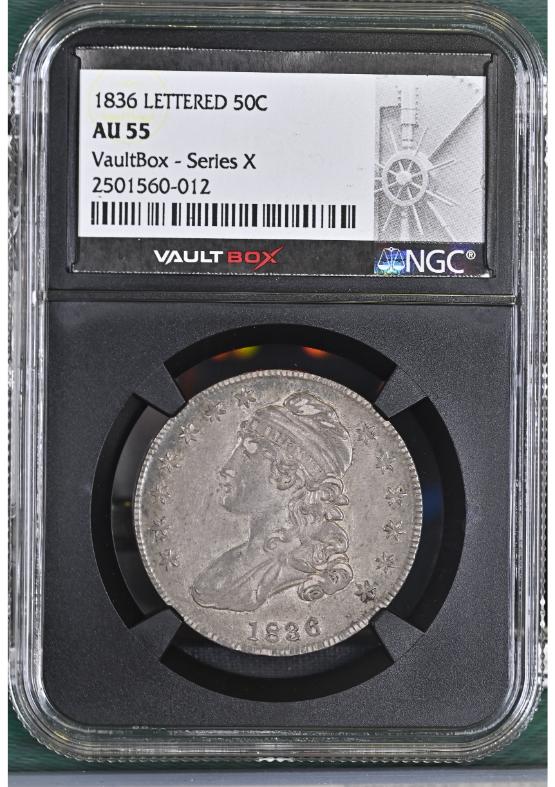 1836 LETTERED 50C NGC AU55 FRONT