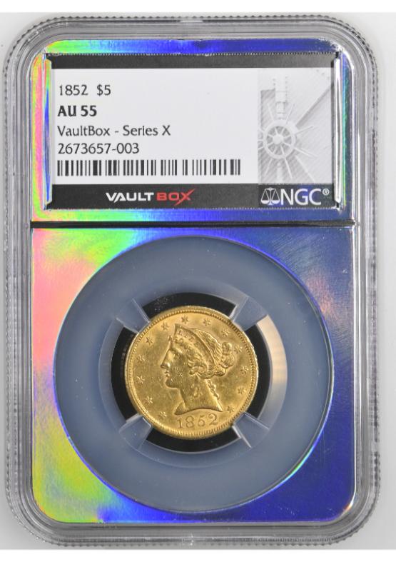 1852 G$5 NGC AU55 FRONT
