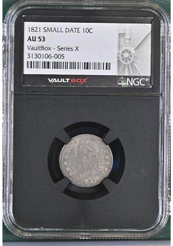 1821 SMALL DATE 10C NGC AU53 FRONT
