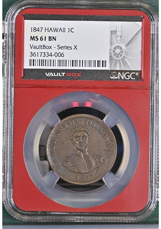 1847 HAWAII 1C NGC MS61BN FRONT