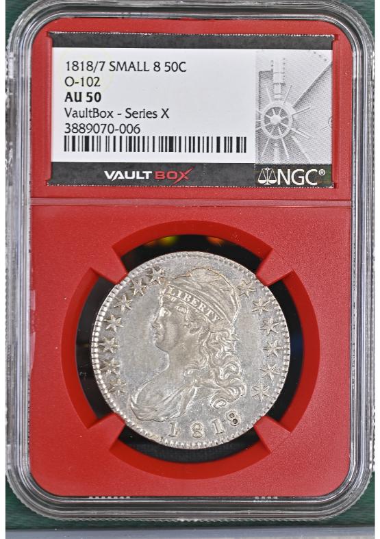 1818/7 SMALL 8 50C O-102 NGC AU50 FRONT