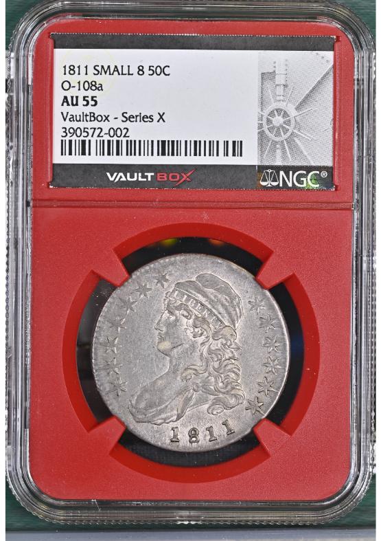 1811 SMALL 8 50C O-108a NGC AU55 FRONT