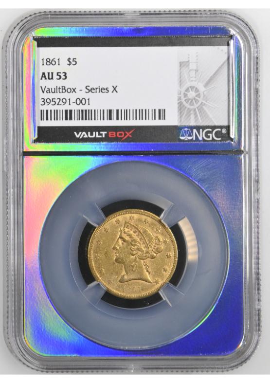 1861 G$5 NGC AU53 FRONT