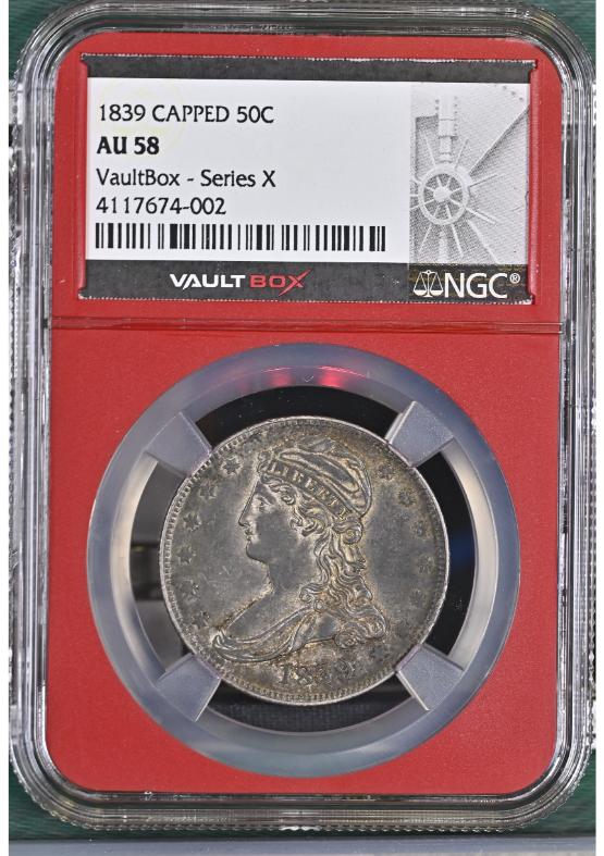 1839 CAPPED 50C NGC AU58 FRONT