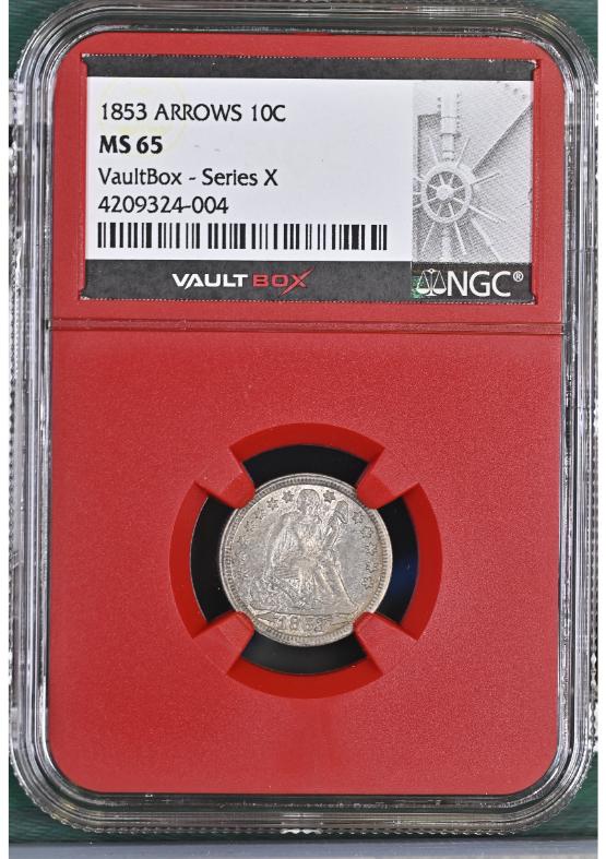 1853 ARROWS 10C NGC MS65 FRONT