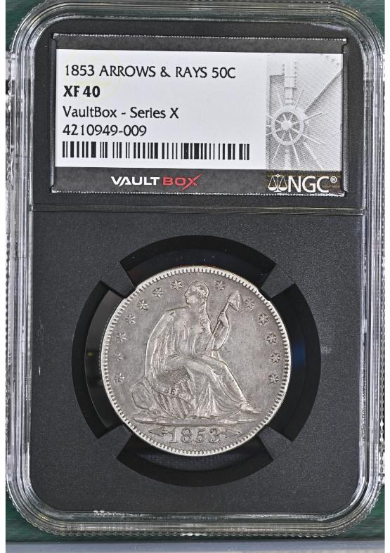 1853 ARROWS & RAYS 50C NGC XF40 FRONT