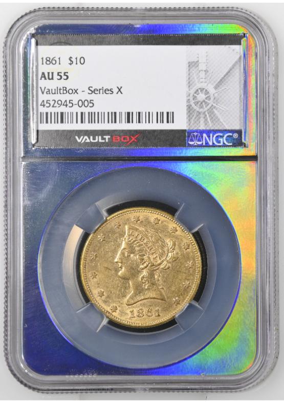 1861 G$10 NGC AU55 FRONT
