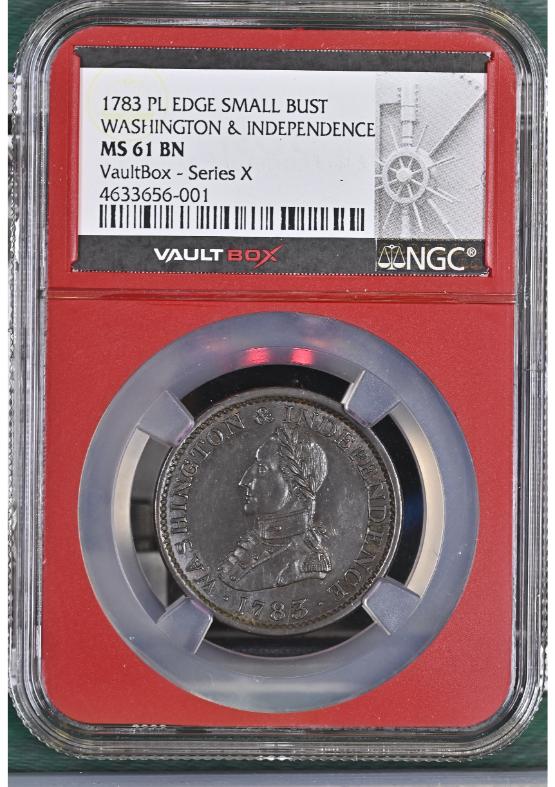 1783 PL EDGE SMALL BUST Token WASHINGTON & INDEPENDENCE NGC MS61BN FRONT