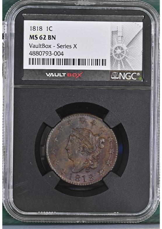1818 1C NGC MS62BN FRONT