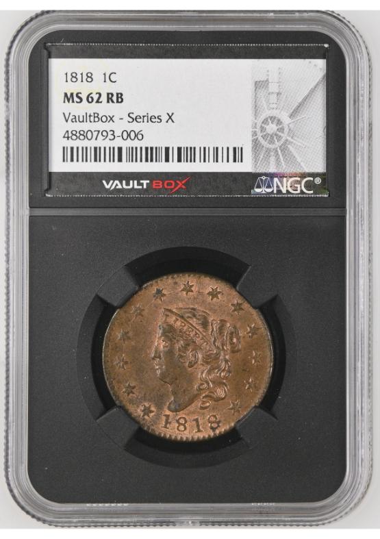 1818 1C NGC MS62RB FRONT