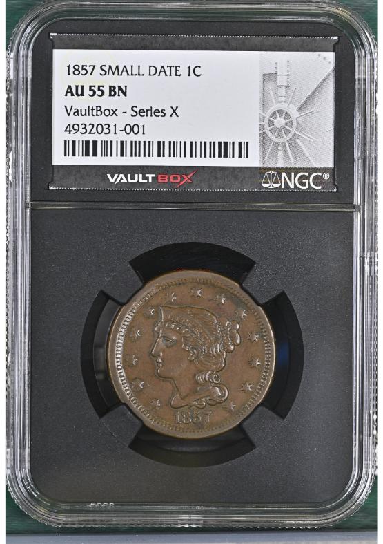 1857 SMALL DATE 1C NGC AU55BN FRONT