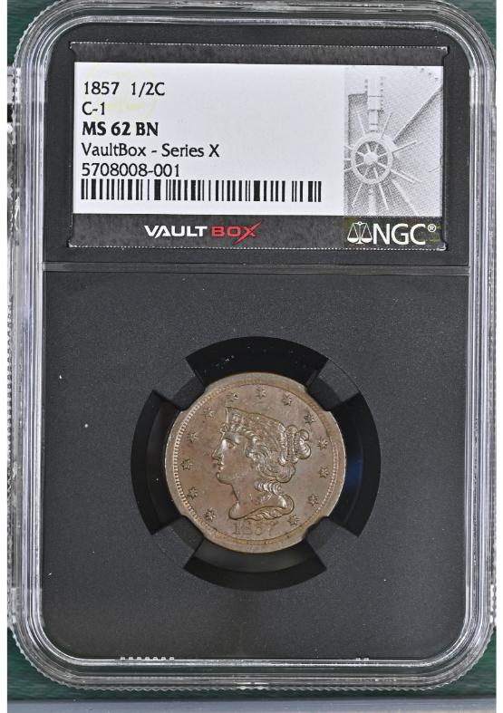 1857 1/2C C-1 NGC MS62BN FRONT