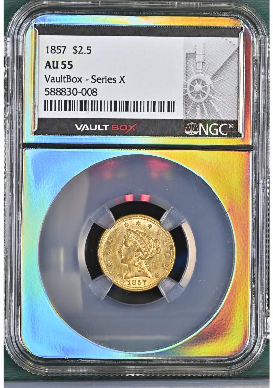 1857 G$2.5 NGC AU55 FRONT