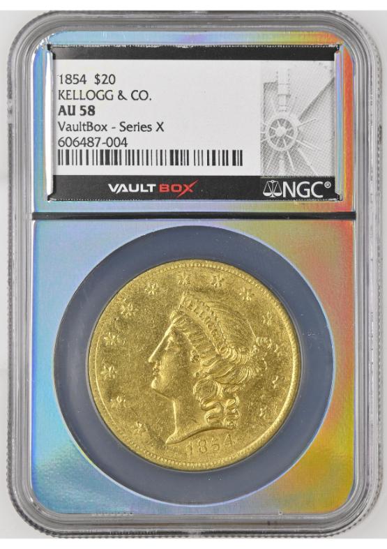 1854 G$20 KELLOGG & CO. NGC AU58 FRONT