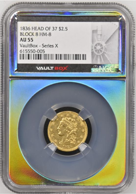 1836 HEAD OF 37 G$2.5 BLOCK 8 HM-8 NGC AU55 FRONT