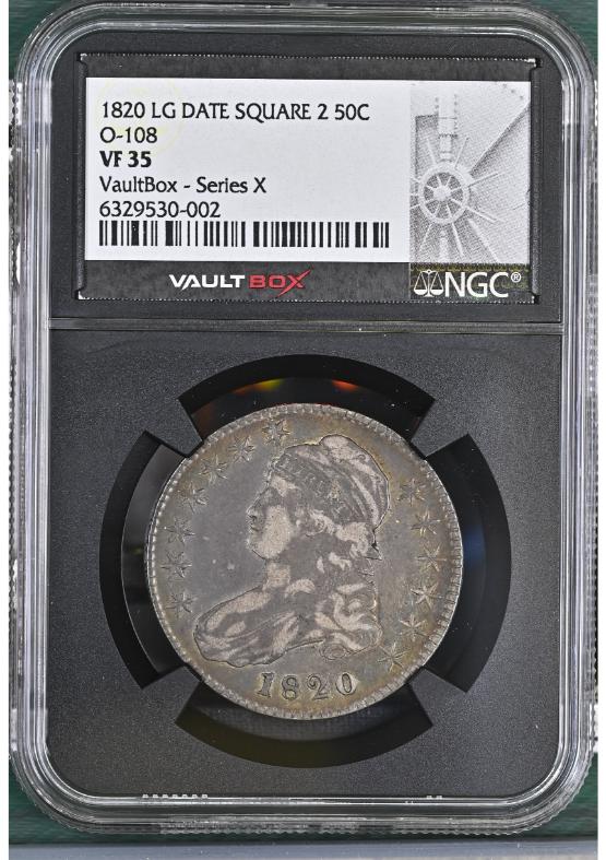 1820 LG DATE SQUARE 2 50C O-108 NGC VF35 FRONT