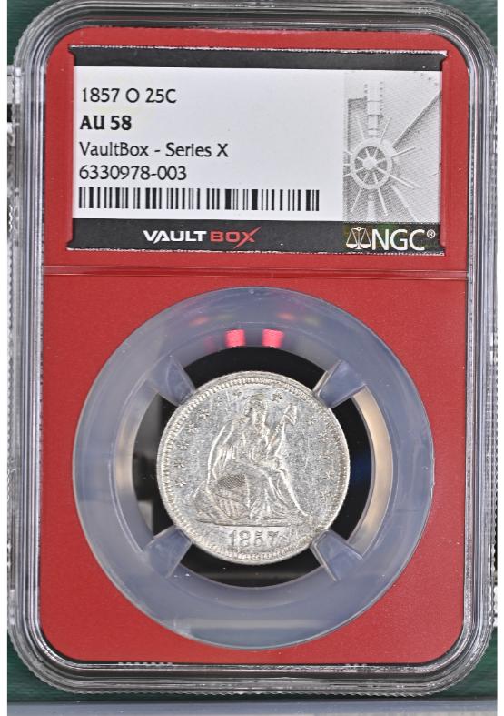 1857-O 25C NGC AU58 FRONT