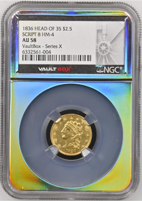 1836 HEAD OF 35 G$2.5 SCRIPT 8 HM-4 NGC AU58 FRONT