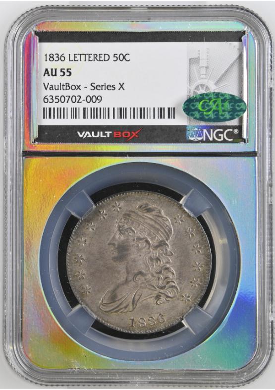 1836 LETTERED 50C NGC AU55 CAC FRONT