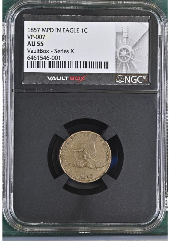 1857 MPD IN EAGLE 1C VP-007 NGC AU55 FRONT