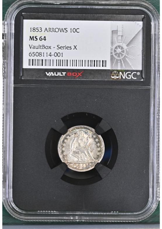 1853 ARROWS 10C NGC MS64 FRONT