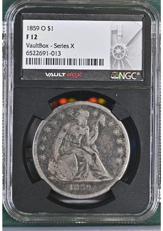 1859-O $1 NGC F12 FRONT