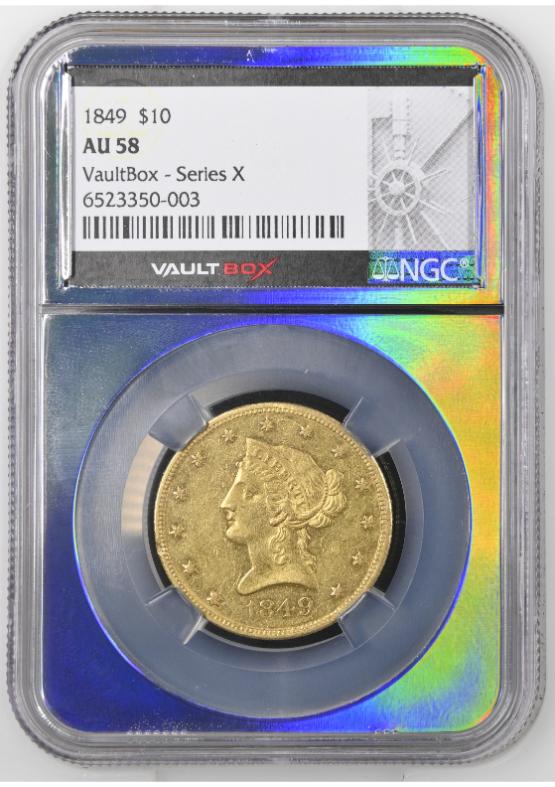 1849 G$10 NGC AU58 FRONT