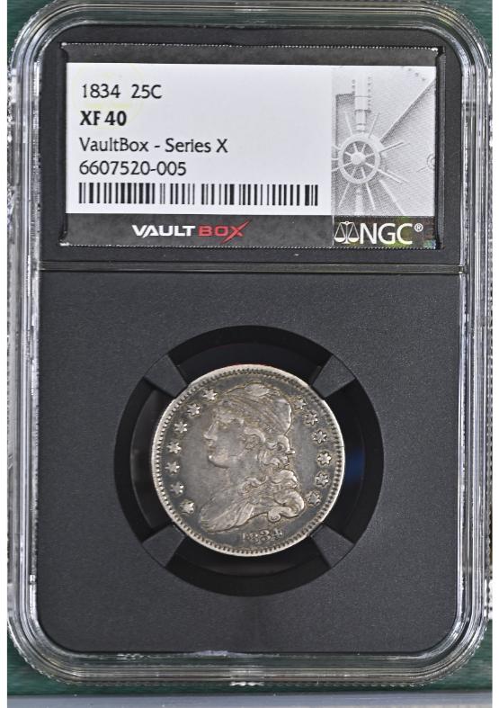 1834 25C NGC XF40 FRONT