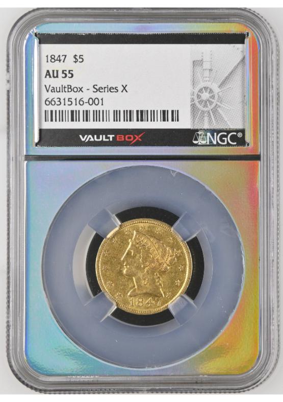 1847 G$5 NGC AU55 FRONT