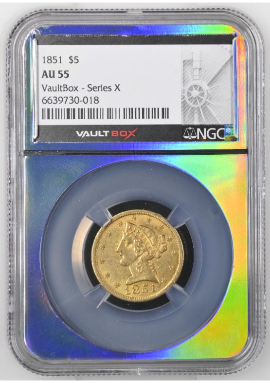 1851 G$5 NGC AU55 FRONT