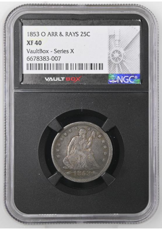 1853-O ARR & RAYS 25C NGC XF40 FRONT