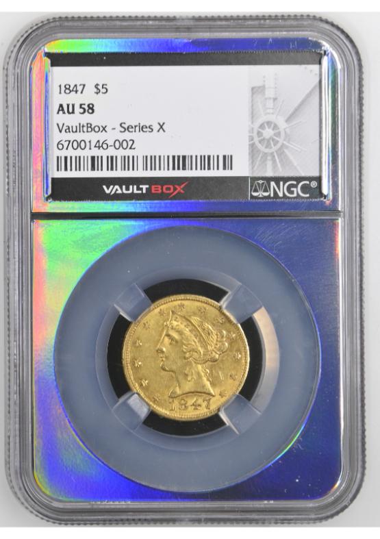 1847 G$5 NGC AU58 FRONT