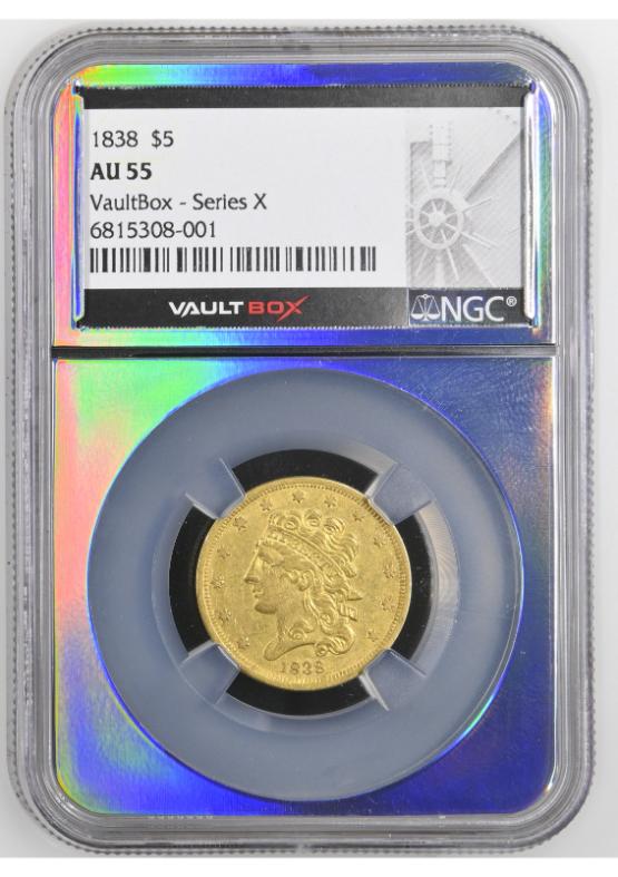 1838 G$5 NGC AU55 FRONT
