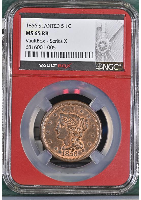 1856 SLANTED 5 1C NGC MS65RB FRONT