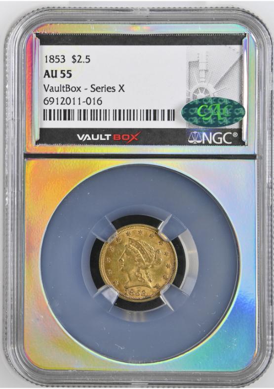 1853 G$2.5 NGC AU55 CAC FRONT