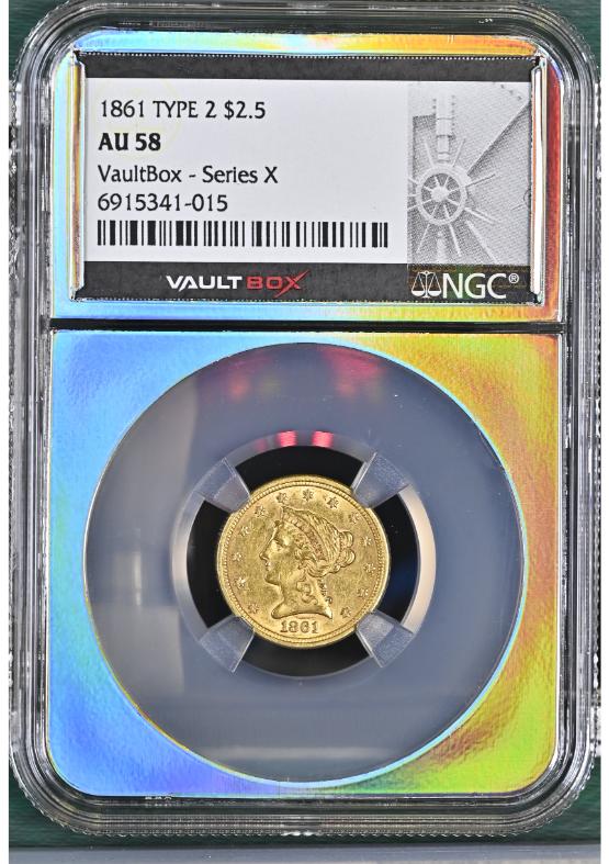1861 TYPE 2 G$2.5 NGC AU58 FRONT