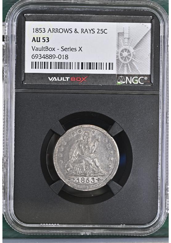 1853 ARROWS & RAYS 25C NGC AU53 FRONT