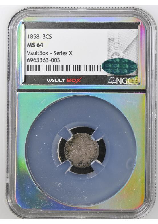 1858 3CS NGC MS64 CAC FRONT