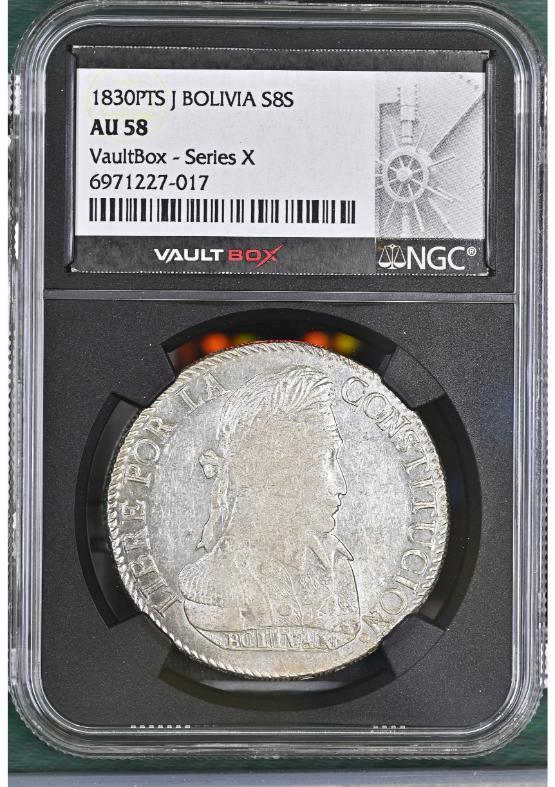 1830PTS J BOLIVIA S8S NGC AU58 FRONT