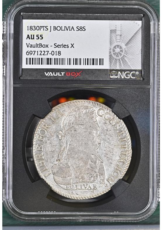 1830PTS J BOLIVIA S8S NGC AU55 FRONT