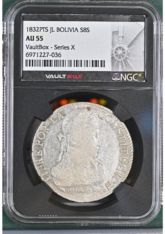 1832PTS JL BOLIVIA S8S NGC AU55 FRONT