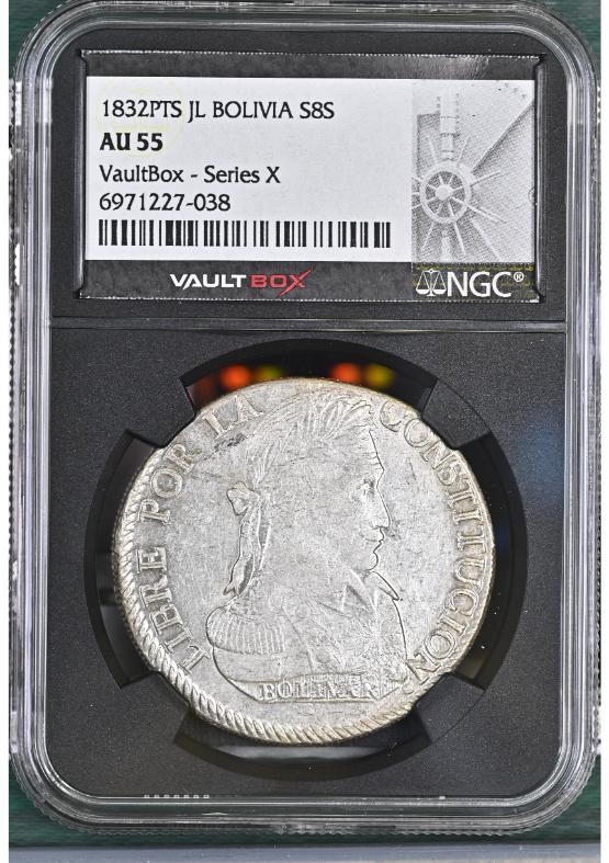 1832PTS JL BOLIVIA S8S NGC AU55 FRONT