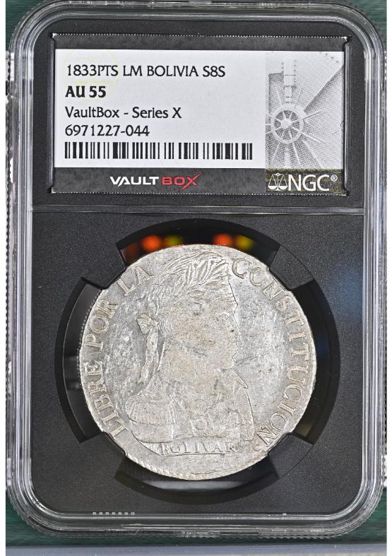 1833PTS LM BOLIVIA S8S NGC AU55 FRONT